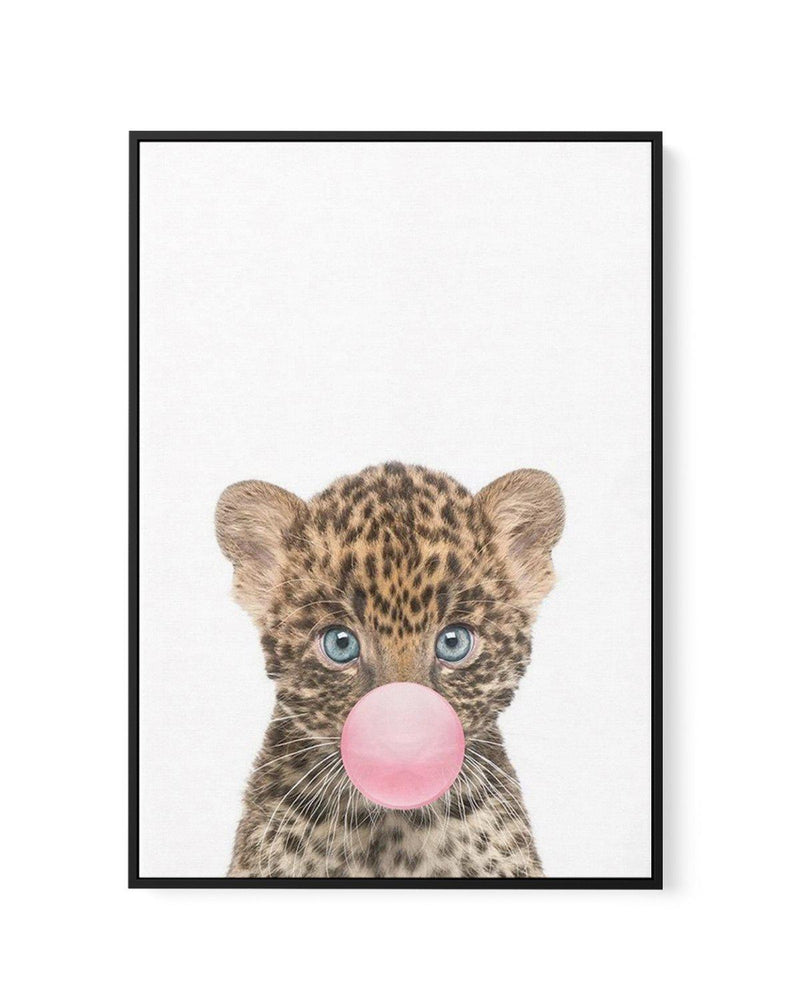 Little Leopard Cub | Blowing Pink Bubble | Framed Canvas-CANVAS-You can shop wall art online with Olive et Oriel for everything from abstract art to fun kids wall art. Our beautiful modern art prints and canvas art are available from large canvas prints to wall art paintings and our proudly Australian artwork collection offers only the highest quality framed large wall art and canvas art Australia - You can buy fashion photography prints or Hampton print posters and paintings on canvas from Oliv