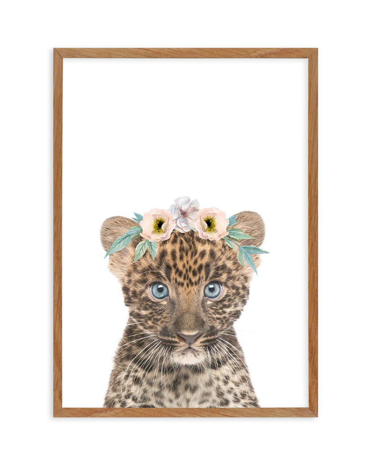 Little Leopard Cub | Flower Crown Art Print-PRINT-Olive et Oriel-Olive et Oriel-50x70 cm | 19.6" x 27.5"-Walnut-With White Border-Buy-Australian-Art-Prints-Online-with-Olive-et-Oriel-Your-Artwork-Specialists-Austrailia-Decorate-With-Coastal-Photo-Wall-Art-Prints-From-Our-Beach-House-Artwork-Collection-Fine-Poster-and-Framed-Artwork