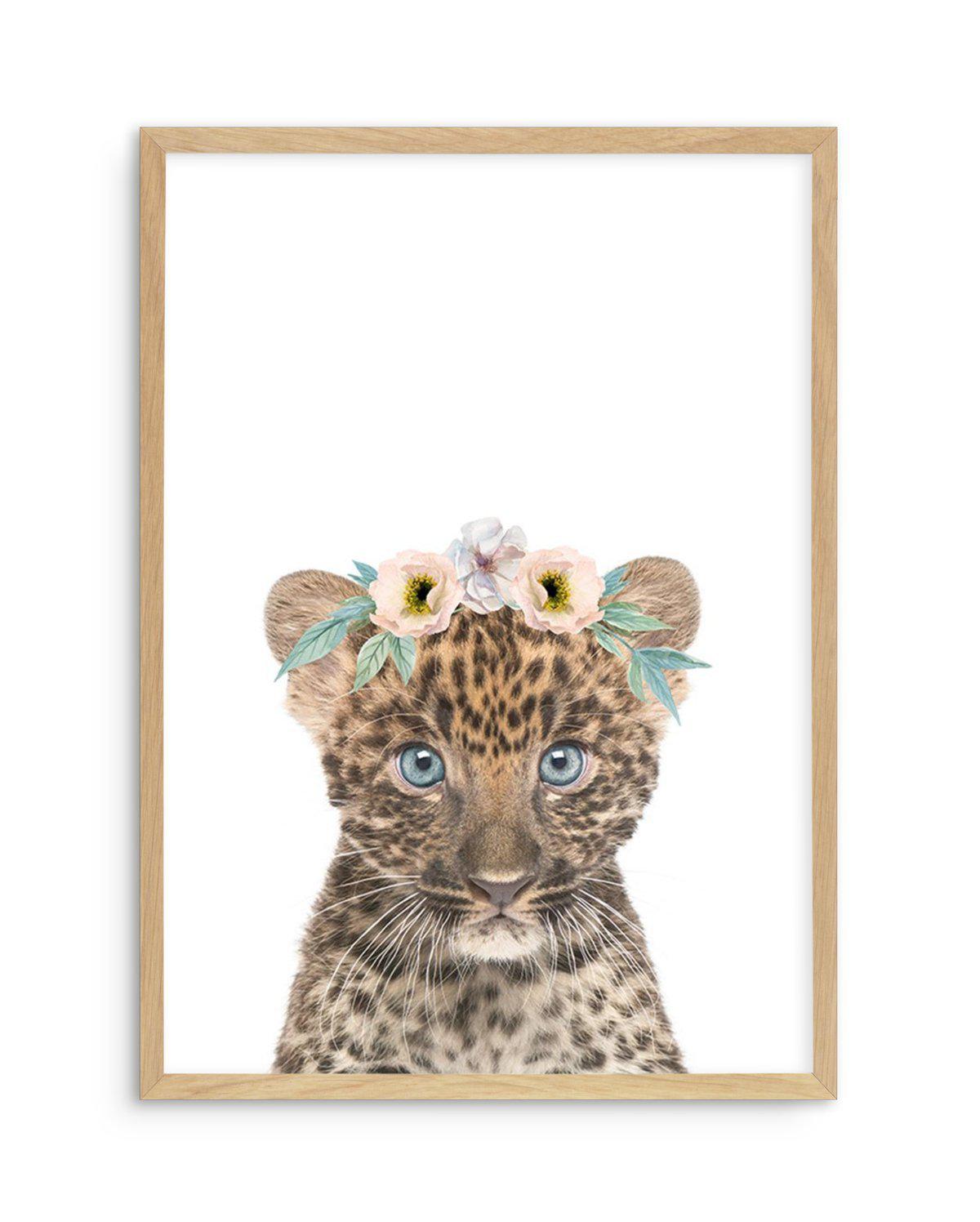 Little Leopard Cub | Flower Crown Art Print-PRINT-Olive et Oriel-Olive et Oriel-A5 | 5.8" x 8.3" | 14.8 x 21cm-Oak-With White Border-Buy-Australian-Art-Prints-Online-with-Olive-et-Oriel-Your-Artwork-Specialists-Austrailia-Decorate-With-Coastal-Photo-Wall-Art-Prints-From-Our-Beach-House-Artwork-Collection-Fine-Poster-and-Framed-Artwork