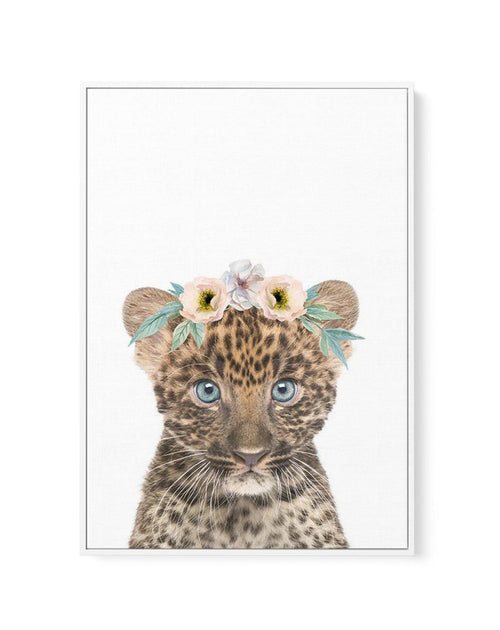 Little Leopard Cub | Flower Crown | Framed Canvas-CANVAS-You can shop wall art online with Olive et Oriel for everything from abstract art to fun kids wall art. Our beautiful modern art prints and canvas art are available from large canvas prints to wall art paintings and our proudly Australian artwork collection offers only the highest quality framed large wall art and canvas art Australia - You can buy fashion photography prints or Hampton print posters and paintings on canvas from Olive et Or