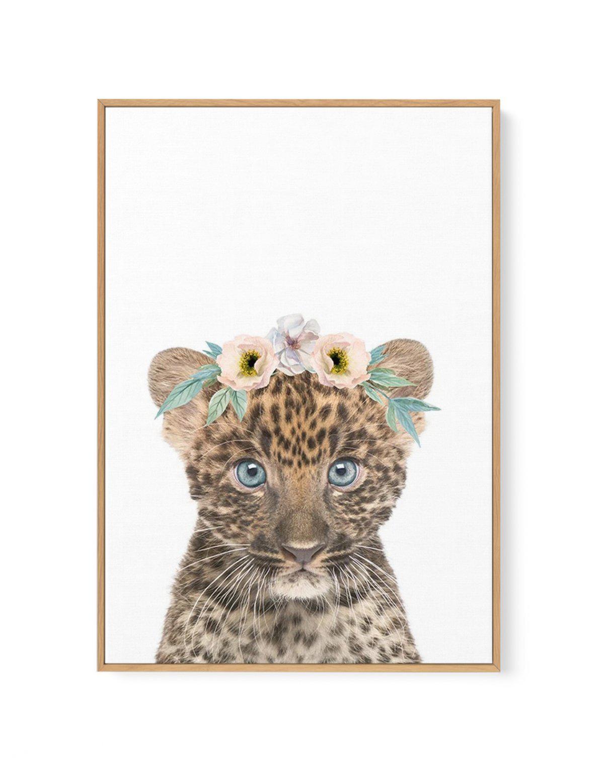 Little Leopard Cub | Flower Crown | Framed Canvas-CANVAS-You can shop wall art online with Olive et Oriel for everything from abstract art to fun kids wall art. Our beautiful modern art prints and canvas art are available from large canvas prints to wall art paintings and our proudly Australian artwork collection offers only the highest quality framed large wall art and canvas art Australia - You can buy fashion photography prints or Hampton print posters and paintings on canvas from Olive et Or