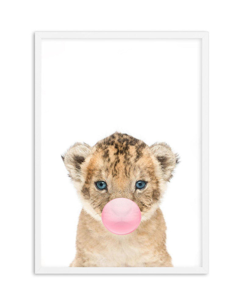 Little Lion Cub | Blowing Pink Bubble Art Print-PRINT-Olive et Oriel-Olive et Oriel-A5 | 5.8" x 8.3" | 14.8 x 21cm-White-With White Border-Buy-Australian-Art-Prints-Online-with-Olive-et-Oriel-Your-Artwork-Specialists-Austrailia-Decorate-With-Coastal-Photo-Wall-Art-Prints-From-Our-Beach-House-Artwork-Collection-Fine-Poster-and-Framed-Artwork