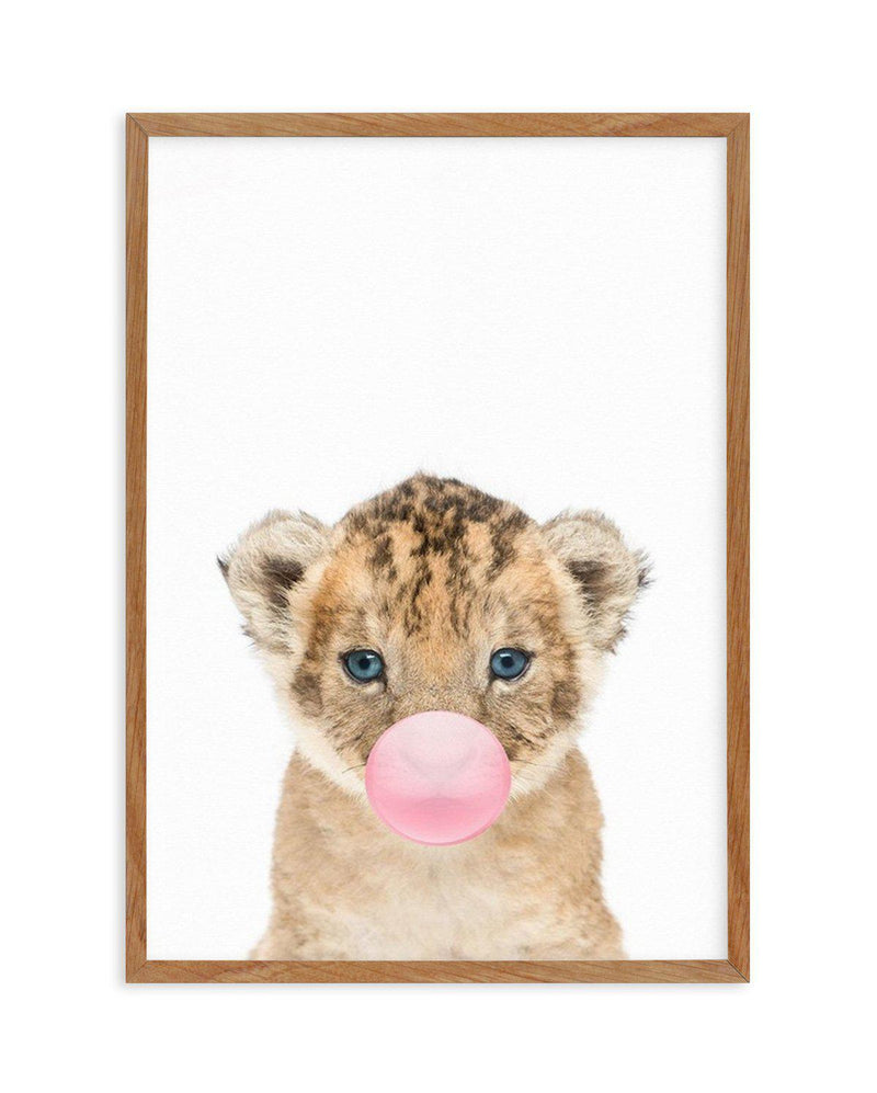 Little Lion Cub | Blowing Pink Bubble Art Print-PRINT-Olive et Oriel-Olive et Oriel-Buy-Australian-Art-Prints-Online-with-Olive-et-Oriel-Your-Artwork-Specialists-Austrailia-Decorate-With-Coastal-Photo-Wall-Art-Prints-From-Our-Beach-House-Artwork-Collection-Fine-Poster-and-Framed-Artwork