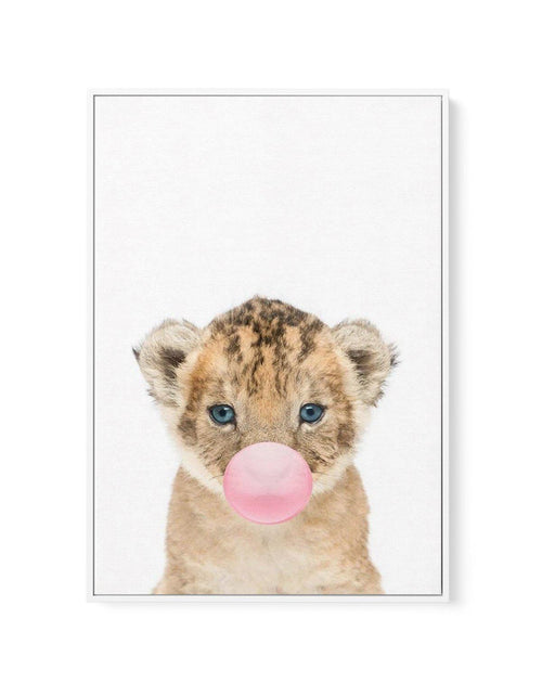 Little Lion Cub | Blowing Pink Bubble | Framed Canvas-CANVAS-You can shop wall art online with Olive et Oriel for everything from abstract art to fun kids wall art. Our beautiful modern art prints and canvas art are available from large canvas prints to wall art paintings and our proudly Australian artwork collection offers only the highest quality framed large wall art and canvas art Australia - You can buy fashion photography prints or Hampton print posters and paintings on canvas from Olive e