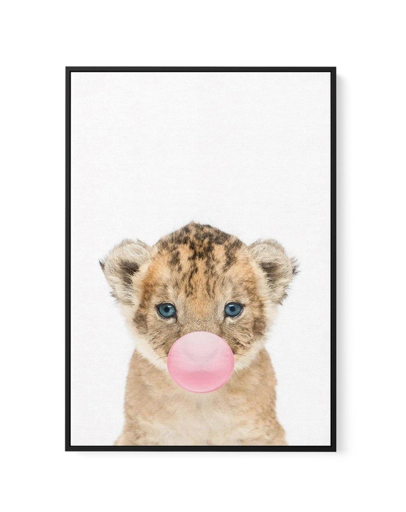 Little Lion Cub | Blowing Pink Bubble | Framed Canvas-CANVAS-You can shop wall art online with Olive et Oriel for everything from abstract art to fun kids wall art. Our beautiful modern art prints and canvas art are available from large canvas prints to wall art paintings and our proudly Australian artwork collection offers only the highest quality framed large wall art and canvas art Australia - You can buy fashion photography prints or Hampton print posters and paintings on canvas from Olive e