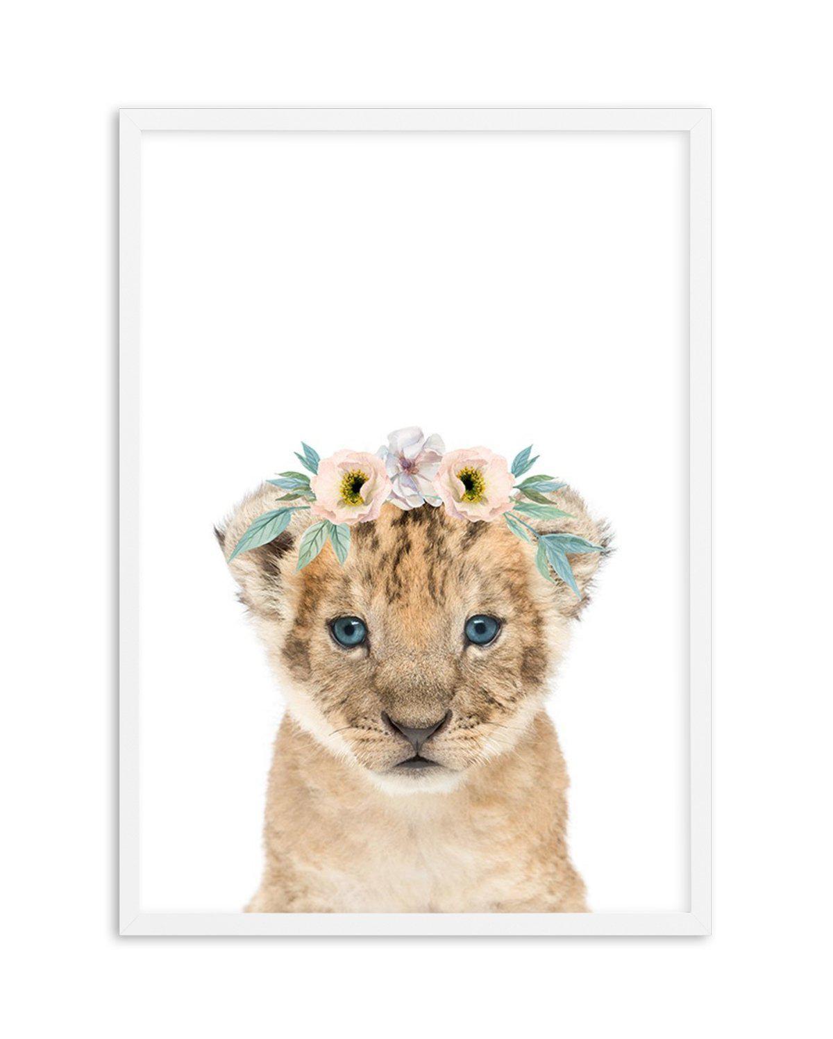 Little Lion Cub | Flower Crown Art Print-PRINT-Olive et Oriel-Olive et Oriel-A5 | 5.8" x 8.3" | 14.8 x 21cm-White-With White Border-Buy-Australian-Art-Prints-Online-with-Olive-et-Oriel-Your-Artwork-Specialists-Austrailia-Decorate-With-Coastal-Photo-Wall-Art-Prints-From-Our-Beach-House-Artwork-Collection-Fine-Poster-and-Framed-Artwork