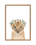 Little Lion Cub | Flower Crown Art Print-PRINT-Olive et Oriel-Olive et Oriel-50x70 cm | 19.6" x 27.5"-Walnut-With White Border-Buy-Australian-Art-Prints-Online-with-Olive-et-Oriel-Your-Artwork-Specialists-Austrailia-Decorate-With-Coastal-Photo-Wall-Art-Prints-From-Our-Beach-House-Artwork-Collection-Fine-Poster-and-Framed-Artwork