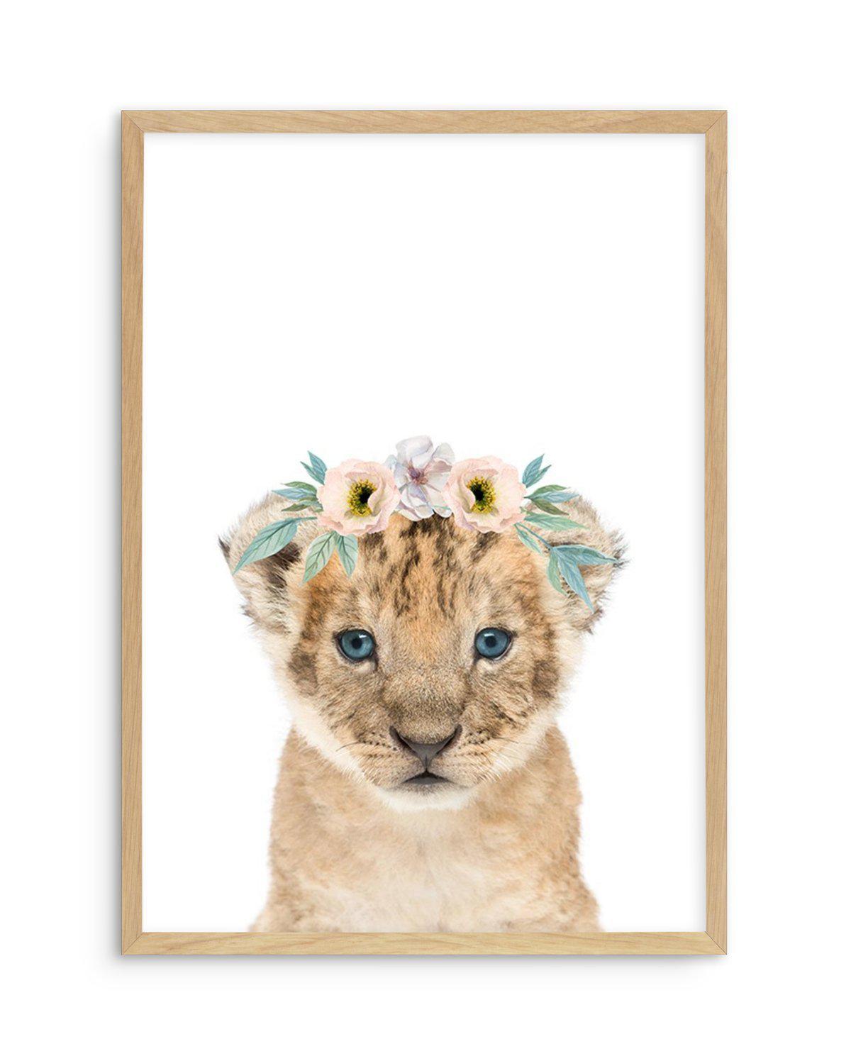 Little Lion Cub | Flower Crown Art Print-PRINT-Olive et Oriel-Olive et Oriel-A5 | 5.8" x 8.3" | 14.8 x 21cm-Oak-With White Border-Buy-Australian-Art-Prints-Online-with-Olive-et-Oriel-Your-Artwork-Specialists-Austrailia-Decorate-With-Coastal-Photo-Wall-Art-Prints-From-Our-Beach-House-Artwork-Collection-Fine-Poster-and-Framed-Artwork