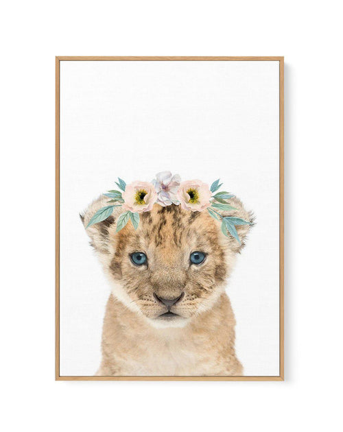 Little Lion Cub | Flower Crown | Framed Canvas-CANVAS-You can shop wall art online with Olive et Oriel for everything from abstract art to fun kids wall art. Our beautiful modern art prints and canvas art are available from large canvas prints to wall art paintings and our proudly Australian artwork collection offers only the highest quality framed large wall art and canvas art Australia - You can buy fashion photography prints or Hampton print posters and paintings on canvas from Olive et Oriel