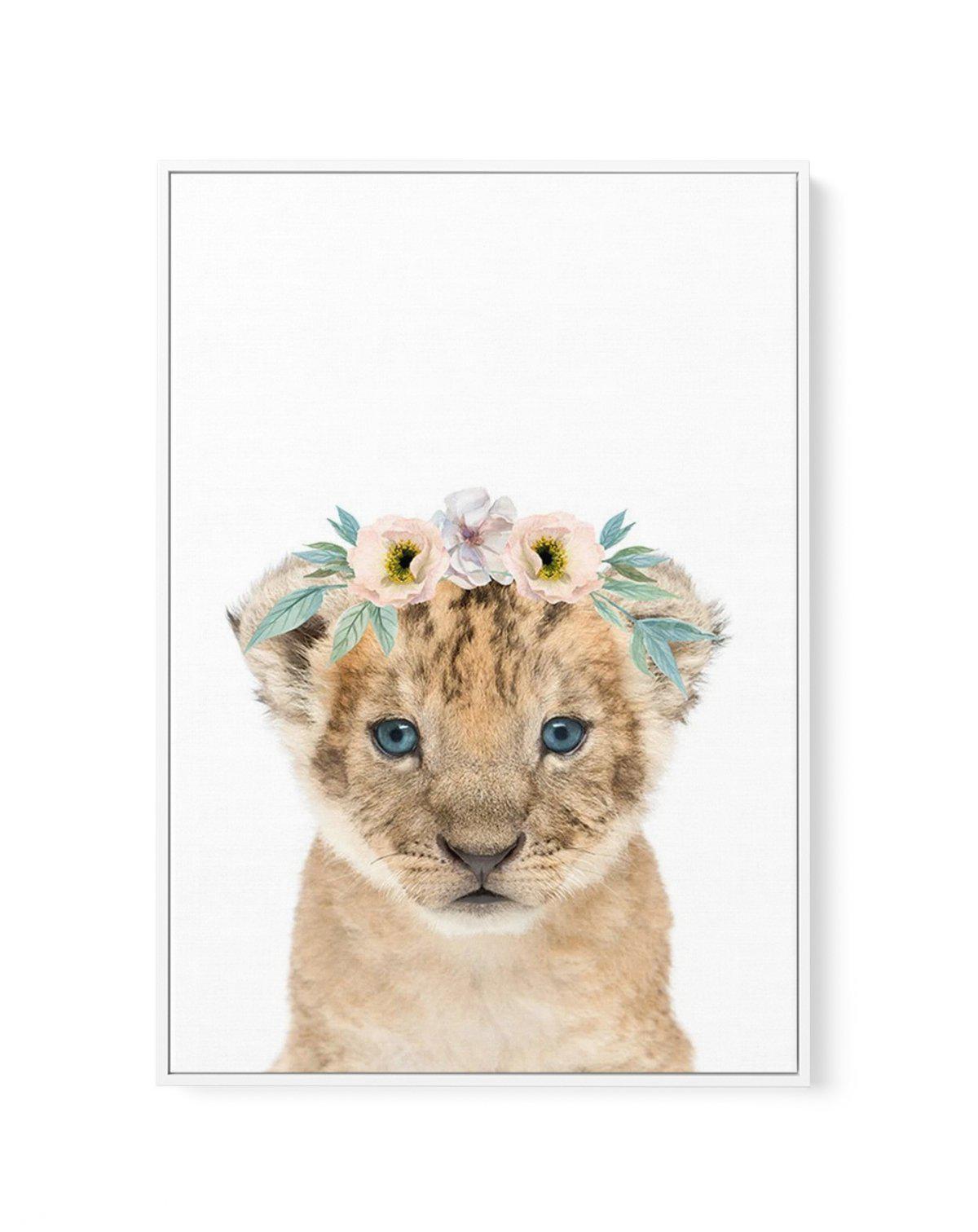 Little Lion Cub | Flower Crown | Framed Canvas-CANVAS-You can shop wall art online with Olive et Oriel for everything from abstract art to fun kids wall art. Our beautiful modern art prints and canvas art are available from large canvas prints to wall art paintings and our proudly Australian artwork collection offers only the highest quality framed large wall art and canvas art Australia - You can buy fashion photography prints or Hampton print posters and paintings on canvas from Olive et Oriel