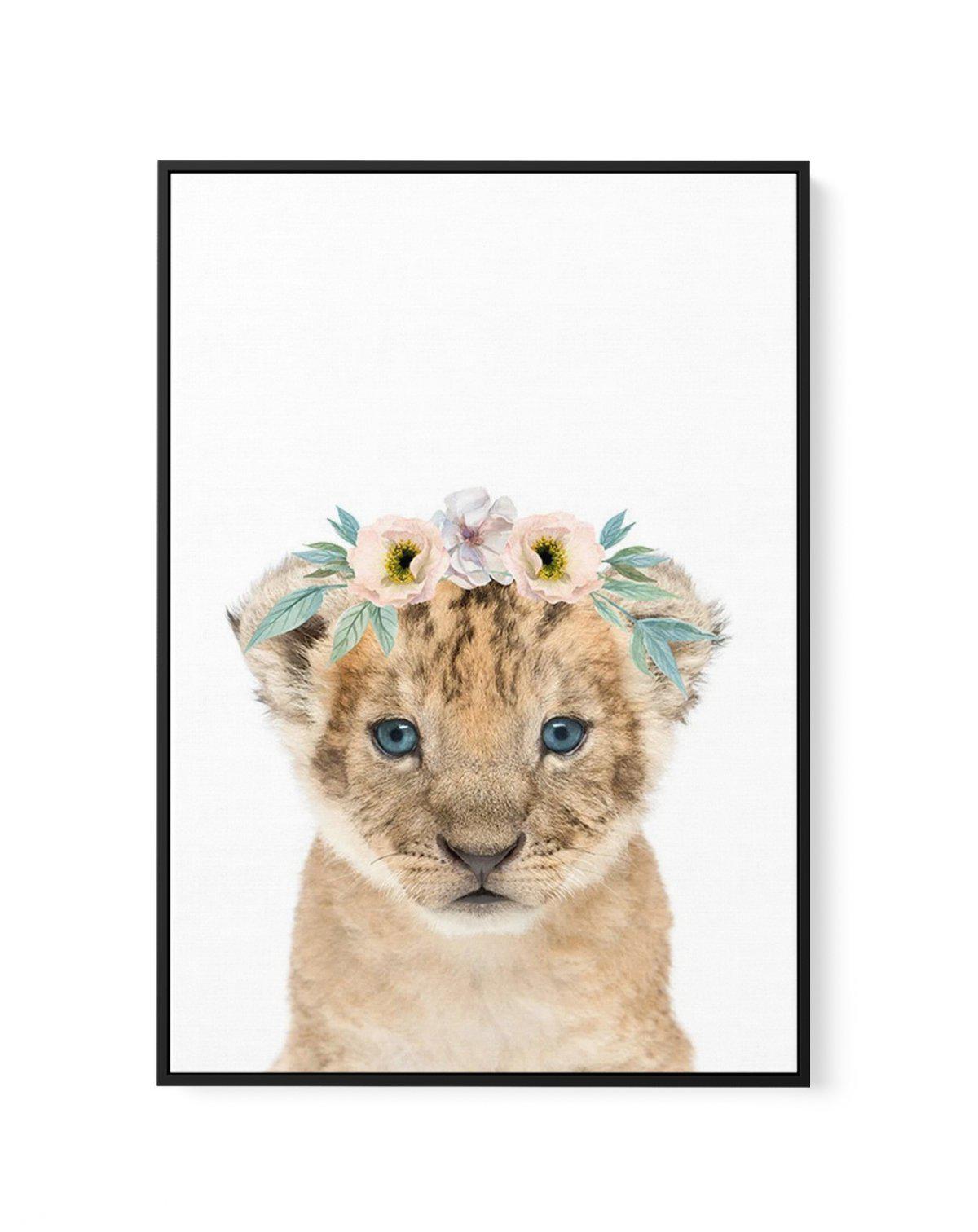 Little Lion Cub | Flower Crown | Framed Canvas-CANVAS-You can shop wall art online with Olive et Oriel for everything from abstract art to fun kids wall art. Our beautiful modern art prints and canvas art are available from large canvas prints to wall art paintings and our proudly Australian artwork collection offers only the highest quality framed large wall art and canvas art Australia - You can buy fashion photography prints or Hampton print posters and paintings on canvas from Olive et Oriel