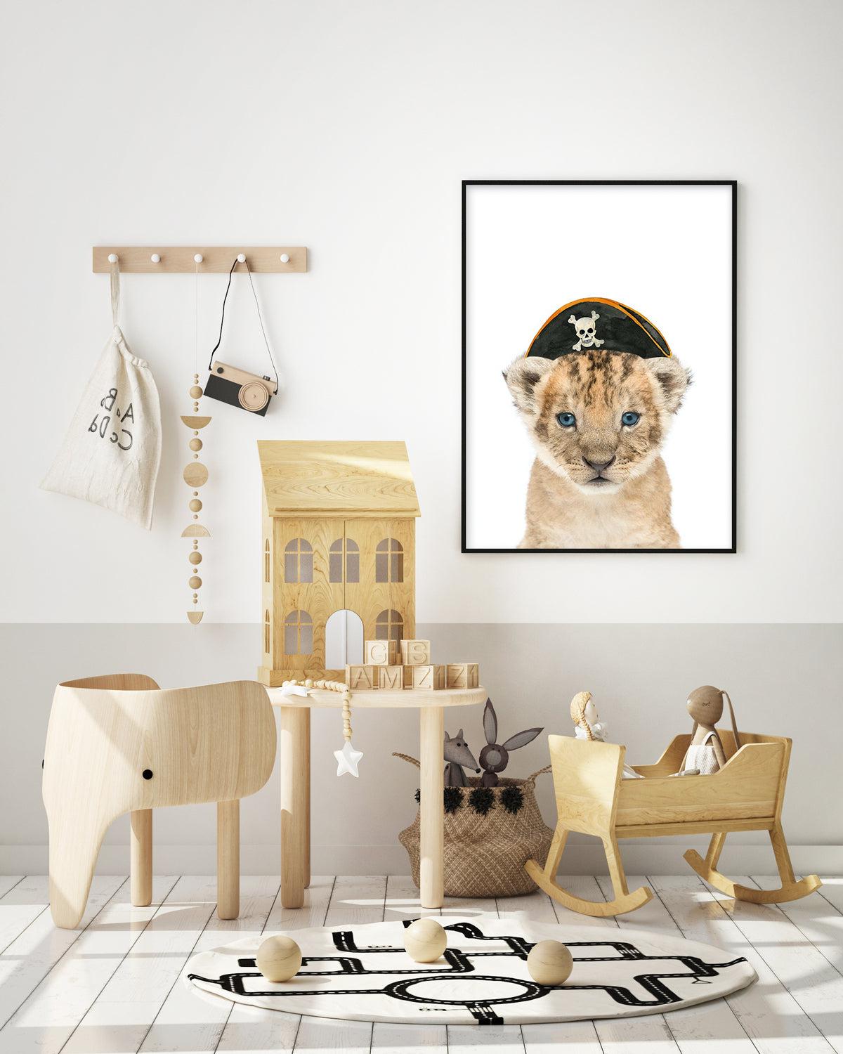 Little Lion Cub | Pirate Hat Art Print-PRINT-Olive et Oriel-Olive et Oriel-Buy-Australian-Art-Prints-Online-with-Olive-et-Oriel-Your-Artwork-Specialists-Austrailia-Decorate-With-Coastal-Photo-Wall-Art-Prints-From-Our-Beach-House-Artwork-Collection-Fine-Poster-and-Framed-Artwork