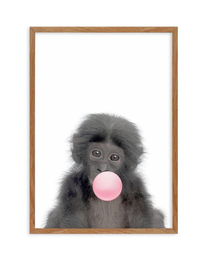 Little Monkey | Blowing Pink Bubble Art Print-PRINT-Olive et Oriel-Olive et Oriel-Buy-Australian-Art-Prints-Online-with-Olive-et-Oriel-Your-Artwork-Specialists-Austrailia-Decorate-With-Coastal-Photo-Wall-Art-Prints-From-Our-Beach-House-Artwork-Collection-Fine-Poster-and-Framed-Artwork