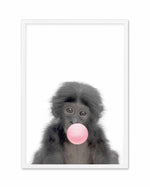 Little Monkey | Blowing Pink Bubble Art Print-PRINT-Olive et Oriel-Olive et Oriel-A5 | 5.8" x 8.3" | 14.8 x 21cm-White-With White Border-Buy-Australian-Art-Prints-Online-with-Olive-et-Oriel-Your-Artwork-Specialists-Austrailia-Decorate-With-Coastal-Photo-Wall-Art-Prints-From-Our-Beach-House-Artwork-Collection-Fine-Poster-and-Framed-Artwork