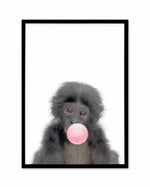 Little Monkey | Blowing Pink Bubble Art Print-PRINT-Olive et Oriel-Olive et Oriel-A5 | 5.8" x 8.3" | 14.8 x 21cm-Black-With White Border-Buy-Australian-Art-Prints-Online-with-Olive-et-Oriel-Your-Artwork-Specialists-Austrailia-Decorate-With-Coastal-Photo-Wall-Art-Prints-From-Our-Beach-House-Artwork-Collection-Fine-Poster-and-Framed-Artwork
