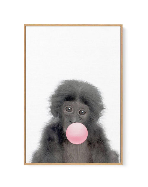 Little Monkey | Blowing Pink Bubble | Framed Canvas-CANVAS-You can shop wall art online with Olive et Oriel for everything from abstract art to fun kids wall art. Our beautiful modern art prints and canvas art are available from large canvas prints to wall art paintings and our proudly Australian artwork collection offers only the highest quality framed large wall art and canvas art Australia - You can buy fashion photography prints or Hampton print posters and paintings on canvas from Olive et 