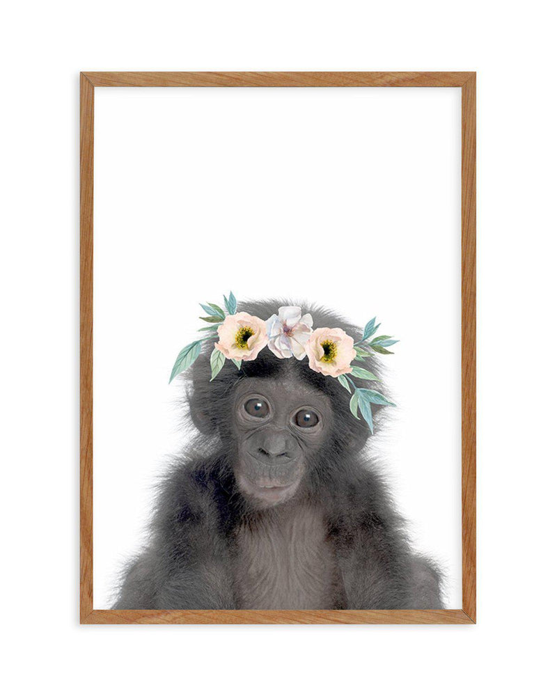 Little Monkey | Flower Crown Art Print-PRINT-Olive et Oriel-Olive et Oriel-50x70 cm | 19.6" x 27.5"-Walnut-With White Border-Buy-Australian-Art-Prints-Online-with-Olive-et-Oriel-Your-Artwork-Specialists-Austrailia-Decorate-With-Coastal-Photo-Wall-Art-Prints-From-Our-Beach-House-Artwork-Collection-Fine-Poster-and-Framed-Artwork