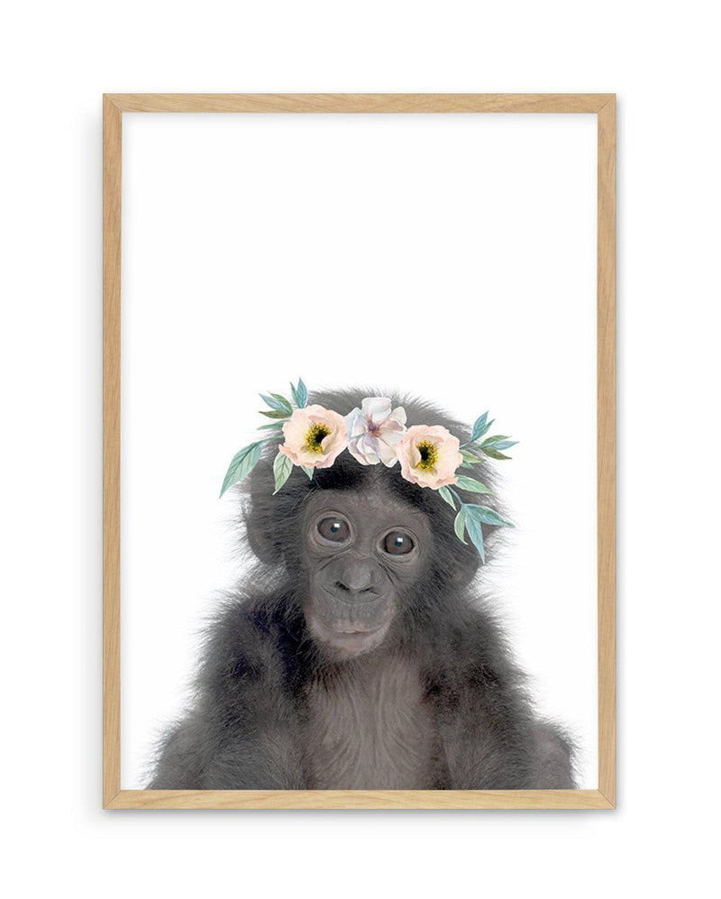Little Monkey | Flower Crown Art Print-PRINT-Olive et Oriel-Olive et Oriel-A5 | 5.8" x 8.3" | 14.8 x 21cm-Oak-With White Border-Buy-Australian-Art-Prints-Online-with-Olive-et-Oriel-Your-Artwork-Specialists-Austrailia-Decorate-With-Coastal-Photo-Wall-Art-Prints-From-Our-Beach-House-Artwork-Collection-Fine-Poster-and-Framed-Artwork