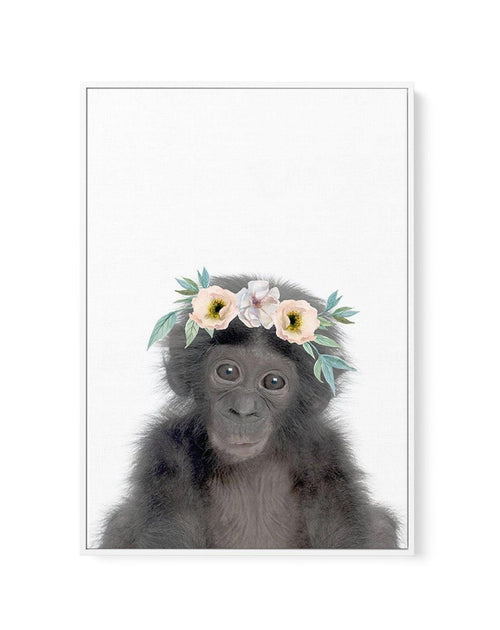 Little Monkey | Flower Crown | Framed Canvas-CANVAS-You can shop wall art online with Olive et Oriel for everything from abstract art to fun kids wall art. Our beautiful modern art prints and canvas art are available from large canvas prints to wall art paintings and our proudly Australian artwork collection offers only the highest quality framed large wall art and canvas art Australia - You can buy fashion photography prints or Hampton print posters and paintings on canvas from Olive et Oriel a