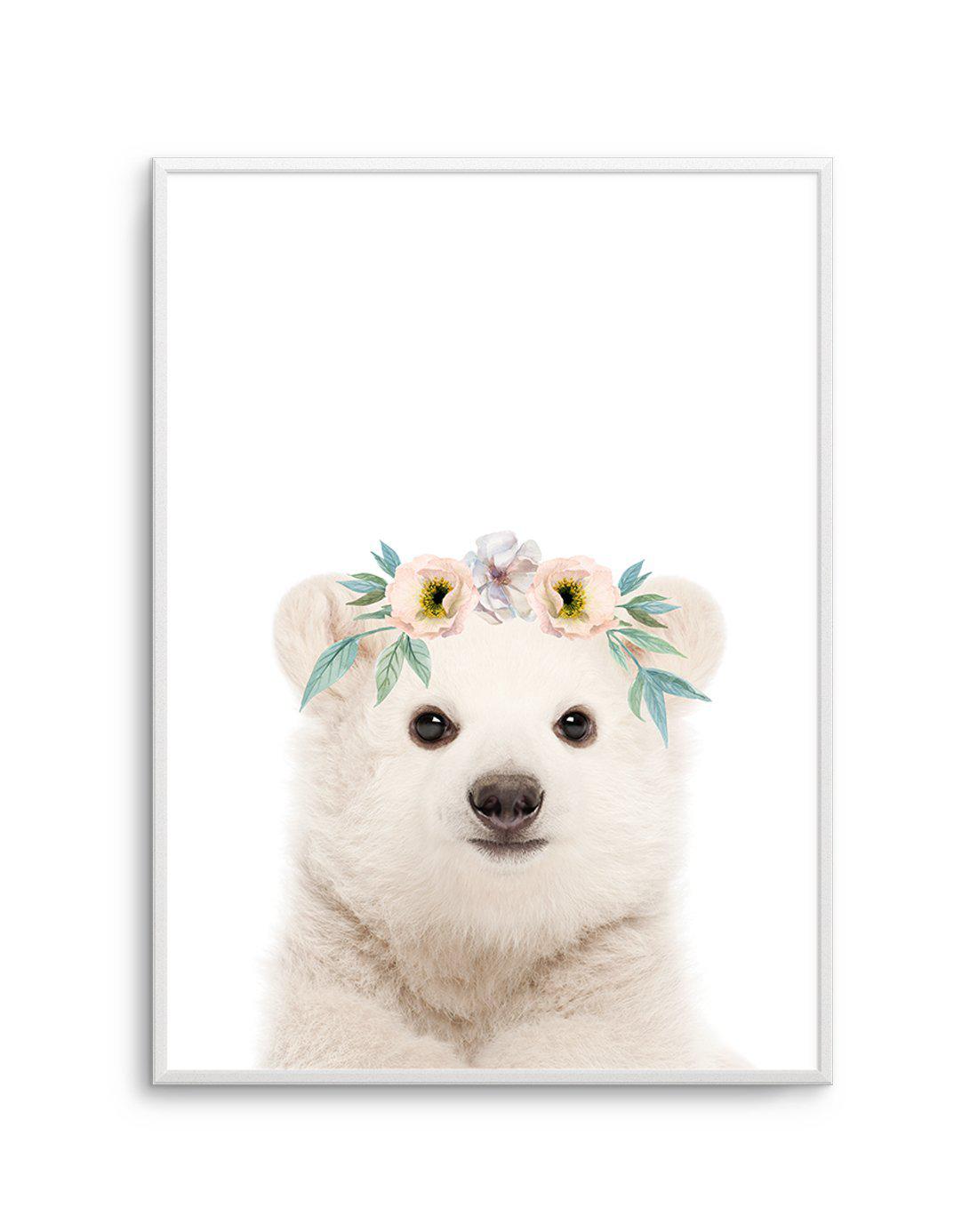 Little Polar Bear | Flower Crown Art Print-PRINT-Olive et Oriel-Olive et Oriel-A5 | 5.8" x 8.3" | 14.8 x 21cm-Unframed Art Print-With White Border-Buy-Australian-Art-Prints-Online-with-Olive-et-Oriel-Your-Artwork-Specialists-Austrailia-Decorate-With-Coastal-Photo-Wall-Art-Prints-From-Our-Beach-House-Artwork-Collection-Fine-Poster-and-Framed-Artwork