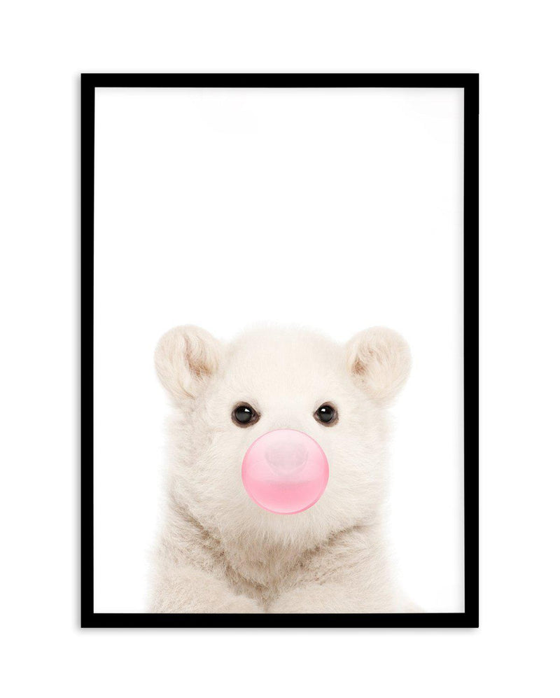 Little Polar Bear | Blowing Pink Bubble Art Print-PRINT-Olive et Oriel-Olive et Oriel-A5 | 5.8" x 8.3" | 14.8 x 21cm-Black-With White Border-Buy-Australian-Art-Prints-Online-with-Olive-et-Oriel-Your-Artwork-Specialists-Austrailia-Decorate-With-Coastal-Photo-Wall-Art-Prints-From-Our-Beach-House-Artwork-Collection-Fine-Poster-and-Framed-Artwork
