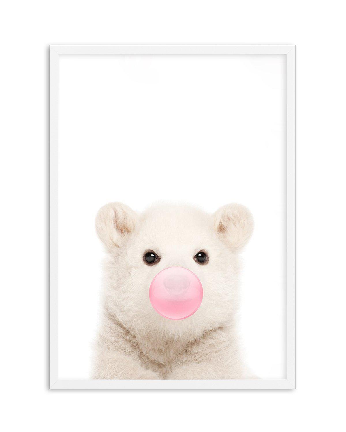 Little Polar Bear | Blowing Pink Bubble Art Print-PRINT-Olive et Oriel-Olive et Oriel-A5 | 5.8" x 8.3" | 14.8 x 21cm-White-With White Border-Buy-Australian-Art-Prints-Online-with-Olive-et-Oriel-Your-Artwork-Specialists-Austrailia-Decorate-With-Coastal-Photo-Wall-Art-Prints-From-Our-Beach-House-Artwork-Collection-Fine-Poster-and-Framed-Artwork