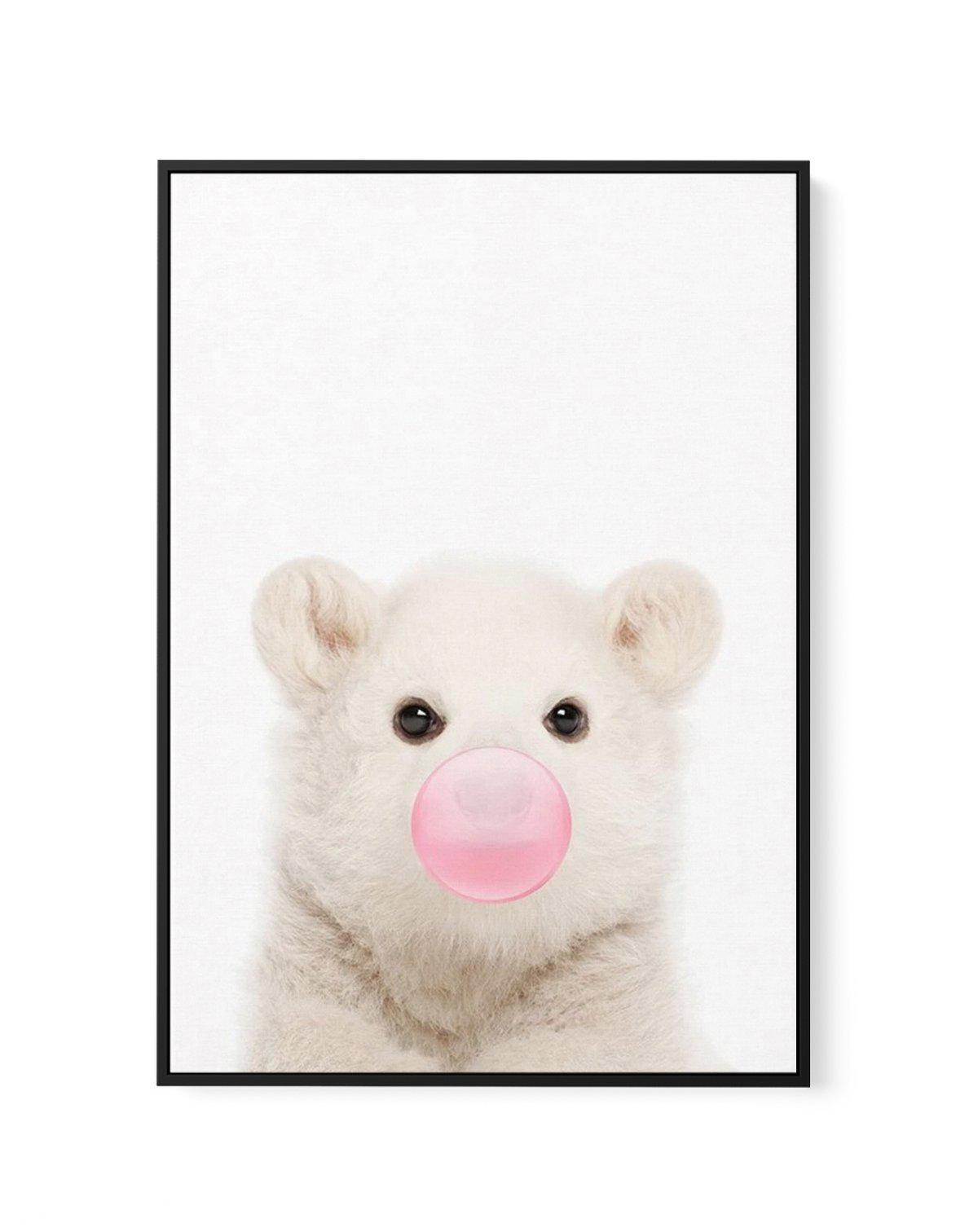 Little Polar Bear | Blowing Pink Bubble | Framed Canvas-CANVAS-You can shop wall art online with Olive et Oriel for everything from abstract art to fun kids wall art. Our beautiful modern art prints and canvas art are available from large canvas prints to wall art paintings and our proudly Australian artwork collection offers only the highest quality framed large wall art and canvas art Australia - You can buy fashion photography prints or Hampton print posters and paintings on canvas from Olive