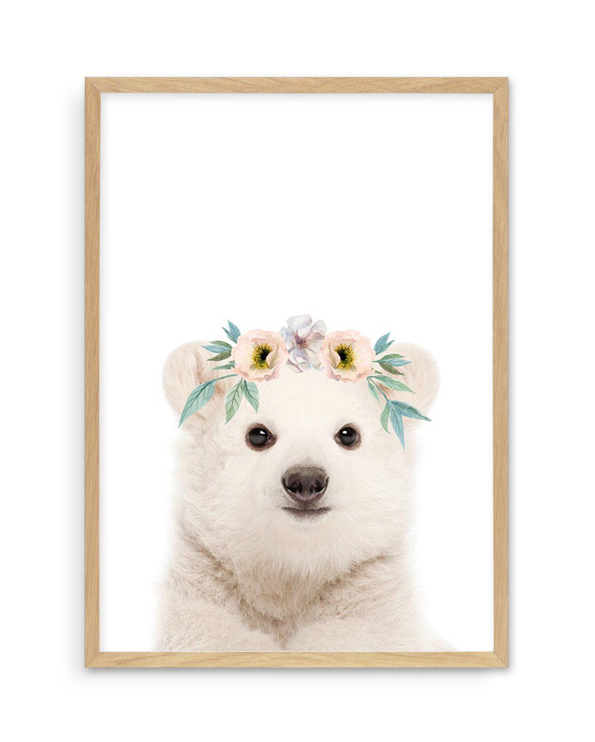 Little Polar Bear | Flower Crown Art Print-PRINT-Olive et Oriel-Olive et Oriel-A5 | 5.8" x 8.3" | 14.8 x 21cm-Oak-With White Border-Buy-Australian-Art-Prints-Online-with-Olive-et-Oriel-Your-Artwork-Specialists-Austrailia-Decorate-With-Coastal-Photo-Wall-Art-Prints-From-Our-Beach-House-Artwork-Collection-Fine-Poster-and-Framed-Artwork