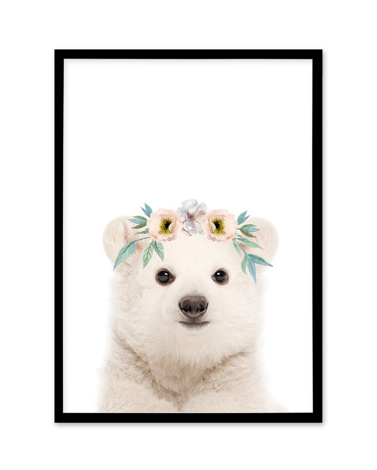 Little Polar Bear | Flower Crown Art Print-PRINT-Olive et Oriel-Olive et Oriel-A5 | 5.8" x 8.3" | 14.8 x 21cm-Black-With White Border-Buy-Australian-Art-Prints-Online-with-Olive-et-Oriel-Your-Artwork-Specialists-Austrailia-Decorate-With-Coastal-Photo-Wall-Art-Prints-From-Our-Beach-House-Artwork-Collection-Fine-Poster-and-Framed-Artwork