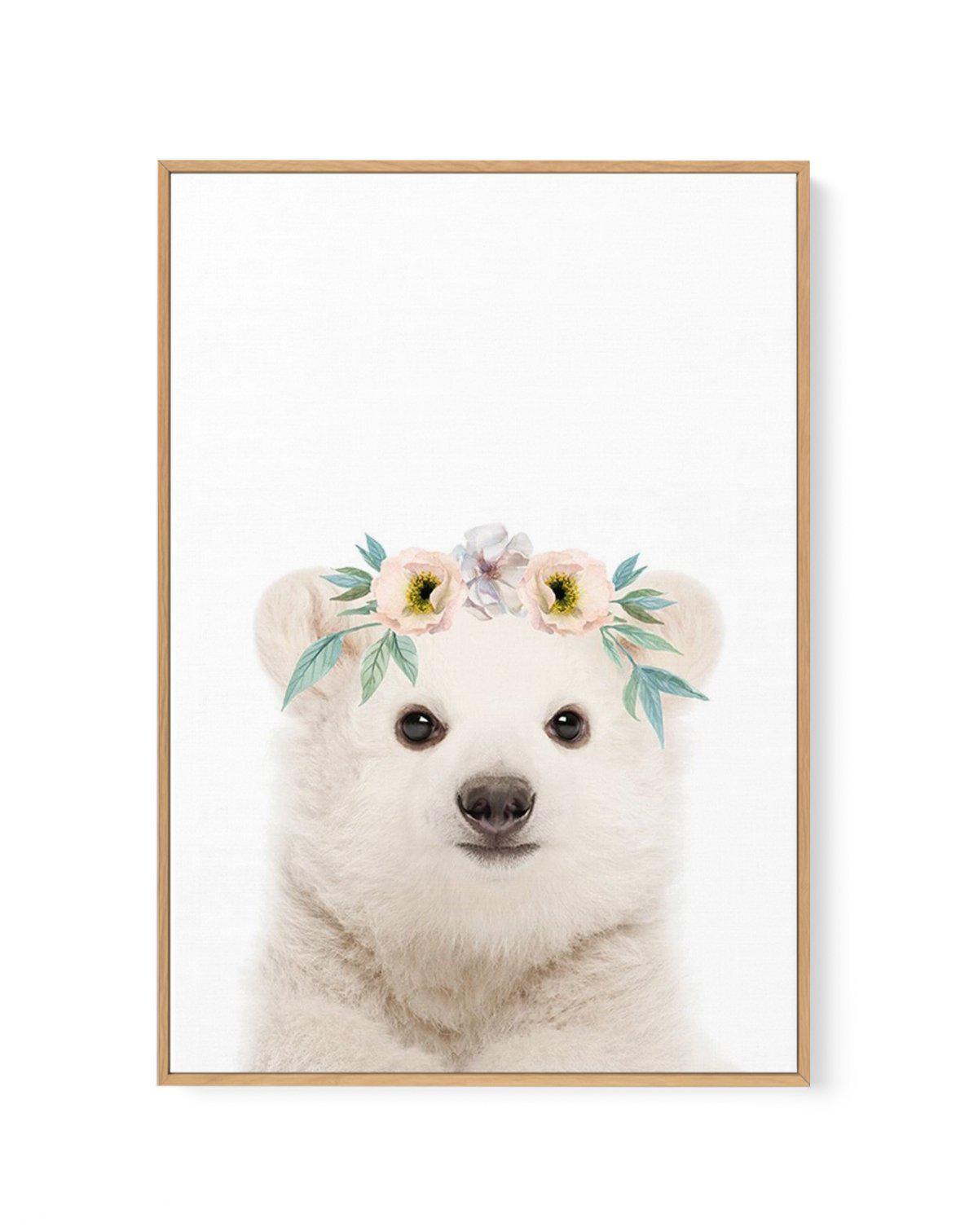 Little Polar Bear | Flower Crown | Framed Canvas-CANVAS-You can shop wall art online with Olive et Oriel for everything from abstract art to fun kids wall art. Our beautiful modern art prints and canvas art are available from large canvas prints to wall art paintings and our proudly Australian artwork collection offers only the highest quality framed large wall art and canvas art Australia - You can buy fashion photography prints or Hampton print posters and paintings on canvas from Olive et Ori