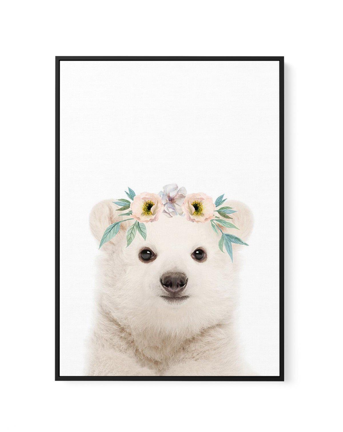 Little Polar Bear | Flower Crown | Framed Canvas-CANVAS-You can shop wall art online with Olive et Oriel for everything from abstract art to fun kids wall art. Our beautiful modern art prints and canvas art are available from large canvas prints to wall art paintings and our proudly Australian artwork collection offers only the highest quality framed large wall art and canvas art Australia - You can buy fashion photography prints or Hampton print posters and paintings on canvas from Olive et Ori