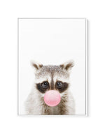 Little Raccoon | Blowing Pink Bubble | Framed Canvas-CANVAS-You can shop wall art online with Olive et Oriel for everything from abstract art to fun kids wall art. Our beautiful modern art prints and canvas art are available from large canvas prints to wall art paintings and our proudly Australian artwork collection offers only the highest quality framed large wall art and canvas art Australia - You can buy fashion photography prints or Hampton print posters and paintings on canvas from Olive et