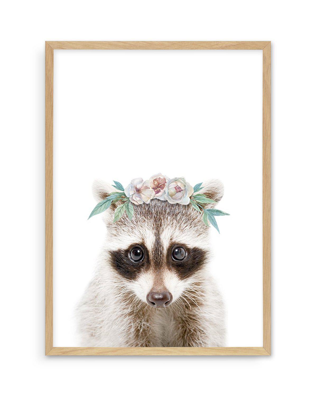 Little Raccoon | Flower Crown Art Print-PRINT-Olive et Oriel-Olive et Oriel-A5 | 5.8" x 8.3" | 14.8 x 21cm-Oak-With White Border-Buy-Australian-Art-Prints-Online-with-Olive-et-Oriel-Your-Artwork-Specialists-Austrailia-Decorate-With-Coastal-Photo-Wall-Art-Prints-From-Our-Beach-House-Artwork-Collection-Fine-Poster-and-Framed-Artwork