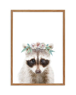 Little Raccoon | Flower Crown Art Print-PRINT-Olive et Oriel-Olive et Oriel-50x70 cm | 19.6" x 27.5"-Walnut-With White Border-Buy-Australian-Art-Prints-Online-with-Olive-et-Oriel-Your-Artwork-Specialists-Austrailia-Decorate-With-Coastal-Photo-Wall-Art-Prints-From-Our-Beach-House-Artwork-Collection-Fine-Poster-and-Framed-Artwork