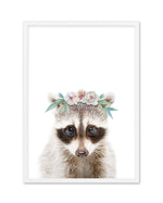 Little Raccoon | Flower Crown Art Print-PRINT-Olive et Oriel-Olive et Oriel-A5 | 5.8" x 8.3" | 14.8 x 21cm-White-With White Border-Buy-Australian-Art-Prints-Online-with-Olive-et-Oriel-Your-Artwork-Specialists-Austrailia-Decorate-With-Coastal-Photo-Wall-Art-Prints-From-Our-Beach-House-Artwork-Collection-Fine-Poster-and-Framed-Artwork