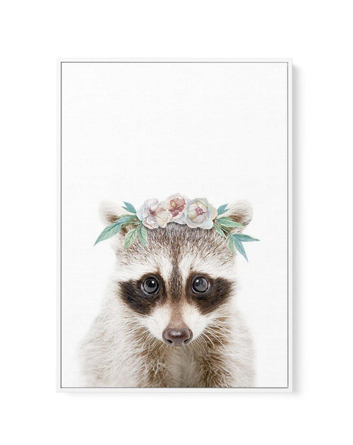 Little Raccoon | Flower Crown | Framed Canvas-CANVAS-You can shop wall art online with Olive et Oriel for everything from abstract art to fun kids wall art. Our beautiful modern art prints and canvas art are available from large canvas prints to wall art paintings and our proudly Australian artwork collection offers only the highest quality framed large wall art and canvas art Australia - You can buy fashion photography prints or Hampton print posters and paintings on canvas from Olive et Oriel 