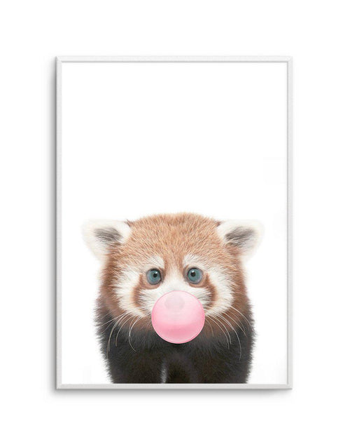 Little Red Panda | Blowing Pink Bubble Art Print-PRINT-Olive et Oriel-Olive et Oriel-A5 | 5.8" x 8.3" | 14.8 x 21cm-Unframed Art Print-With White Border-Buy-Australian-Art-Prints-Online-with-Olive-et-Oriel-Your-Artwork-Specialists-Austrailia-Decorate-With-Coastal-Photo-Wall-Art-Prints-From-Our-Beach-House-Artwork-Collection-Fine-Poster-and-Framed-Artwork