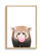 Little Red Panda | Blowing Pink Bubble Art Print-PRINT-Olive et Oriel-Olive et Oriel-A5 | 5.8" x 8.3" | 14.8 x 21cm-Oak-With White Border-Buy-Australian-Art-Prints-Online-with-Olive-et-Oriel-Your-Artwork-Specialists-Austrailia-Decorate-With-Coastal-Photo-Wall-Art-Prints-From-Our-Beach-House-Artwork-Collection-Fine-Poster-and-Framed-Artwork