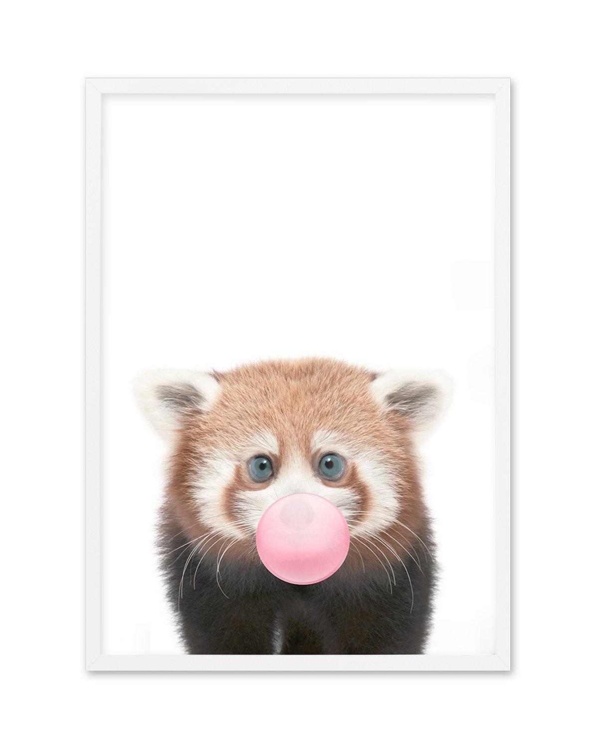 Little Red Panda | Blowing Pink Bubble Art Print-PRINT-Olive et Oriel-Olive et Oriel-A5 | 5.8" x 8.3" | 14.8 x 21cm-White-With White Border-Buy-Australian-Art-Prints-Online-with-Olive-et-Oriel-Your-Artwork-Specialists-Austrailia-Decorate-With-Coastal-Photo-Wall-Art-Prints-From-Our-Beach-House-Artwork-Collection-Fine-Poster-and-Framed-Artwork