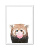 Little Red Panda | Blowing Pink Bubble Art Print-PRINT-Olive et Oriel-Olive et Oriel-A5 | 5.8" x 8.3" | 14.8 x 21cm-White-With White Border-Buy-Australian-Art-Prints-Online-with-Olive-et-Oriel-Your-Artwork-Specialists-Austrailia-Decorate-With-Coastal-Photo-Wall-Art-Prints-From-Our-Beach-House-Artwork-Collection-Fine-Poster-and-Framed-Artwork