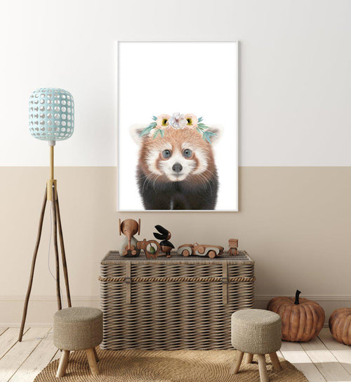 Little Red Panda | Flower Crown Art Print-PRINT-Olive et Oriel-Olive et Oriel-Buy-Australian-Art-Prints-Online-with-Olive-et-Oriel-Your-Artwork-Specialists-Austrailia-Decorate-With-Coastal-Photo-Wall-Art-Prints-From-Our-Beach-House-Artwork-Collection-Fine-Poster-and-Framed-Artwork