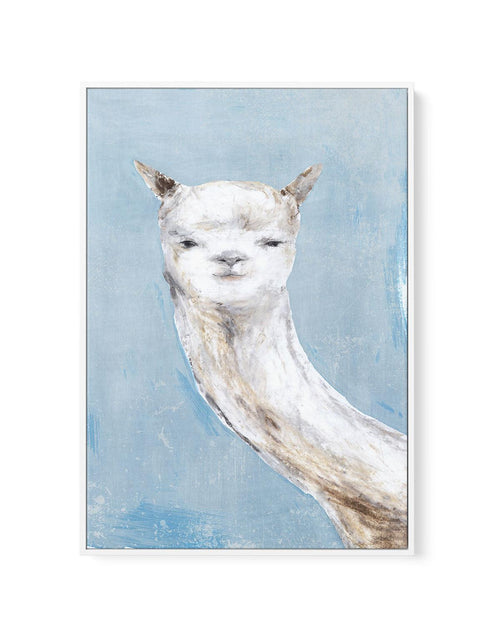 Llama on Blue I | Framed Canvas-CANVAS-You can shop wall art online with Olive et Oriel for everything from abstract art to fun kids wall art. Our beautiful modern art prints and canvas art are available from large canvas prints to wall art paintings and our proudly Australian artwork collection offers only the highest quality framed large wall art and canvas art Australia - You can buy fashion photography prints or Hampton print posters and paintings on canvas from Olive et Oriel and have them 