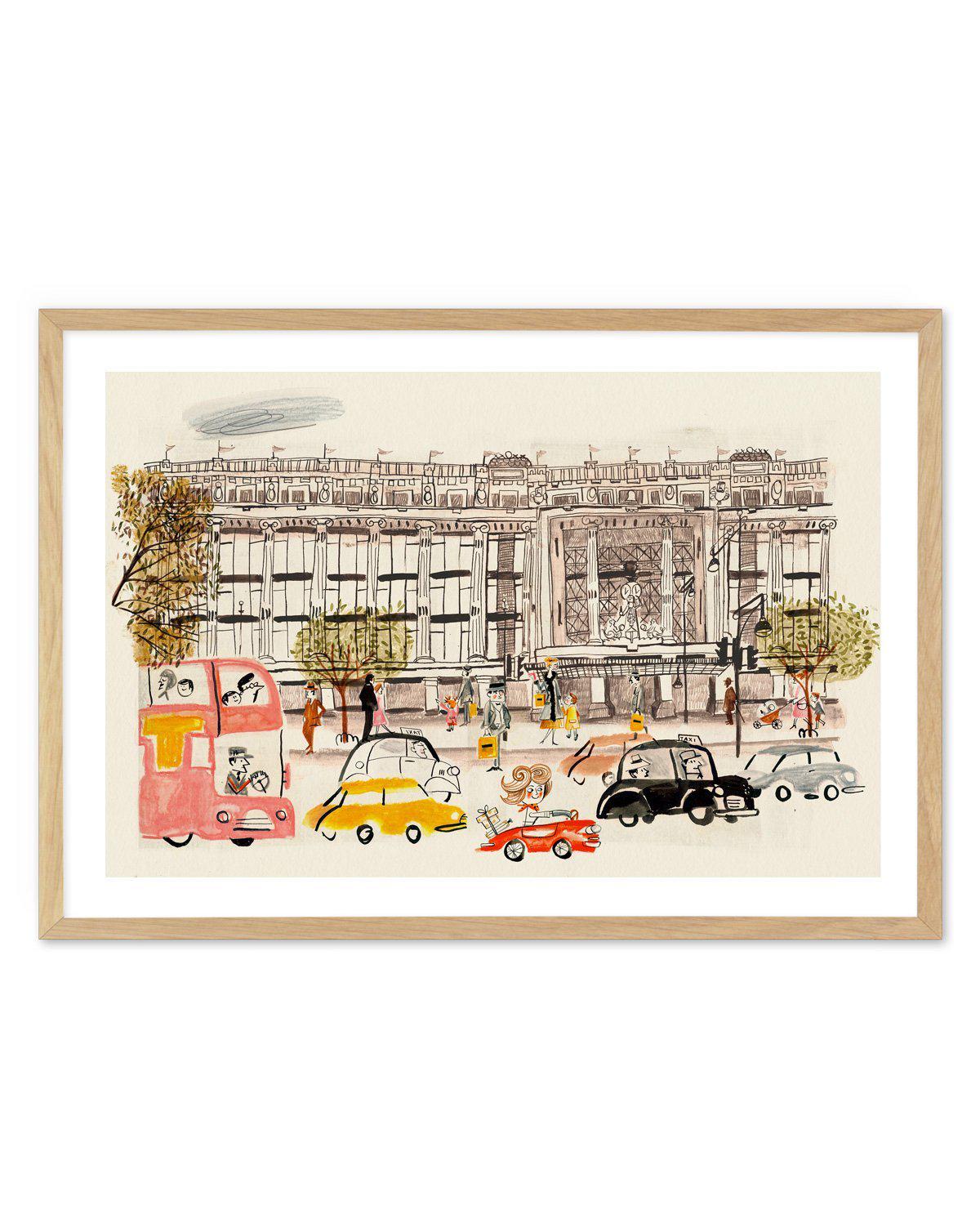 London City Illustration Art Print-PRINT-Olive et Oriel-Olive et Oriel-A5 | 5.8" x 8.3" | 14.8 x 21cm-Oak-With White Border-Buy-Australian-Art-Prints-Online-with-Olive-et-Oriel-Your-Artwork-Specialists-Austrailia-Decorate-With-Coastal-Photo-Wall-Art-Prints-From-Our-Beach-House-Artwork-Collection-Fine-Poster-and-Framed-Artwork