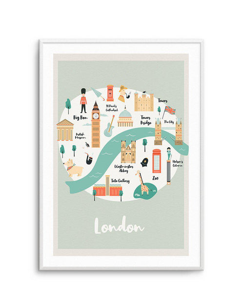 London Map Illustration Art Print-PRINT-Olive et Oriel-Olive et Oriel-A4 | 8.3" x 11.7" | 21 x 29.7cm-Unframed Art Print-With White Border-Buy-Australian-Art-Prints-Online-with-Olive-et-Oriel-Your-Artwork-Specialists-Austrailia-Decorate-With-Coastal-Photo-Wall-Art-Prints-From-Our-Beach-House-Artwork-Collection-Fine-Poster-and-Framed-Artwork