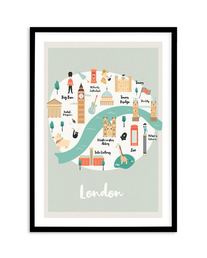 London Map Illustration Art Print-PRINT-Olive et Oriel-Olive et Oriel-A5 | 5.8" x 8.3" | 14.8 x 21cm-Black-With White Border-Buy-Australian-Art-Prints-Online-with-Olive-et-Oriel-Your-Artwork-Specialists-Austrailia-Decorate-With-Coastal-Photo-Wall-Art-Prints-From-Our-Beach-House-Artwork-Collection-Fine-Poster-and-Framed-Artwork