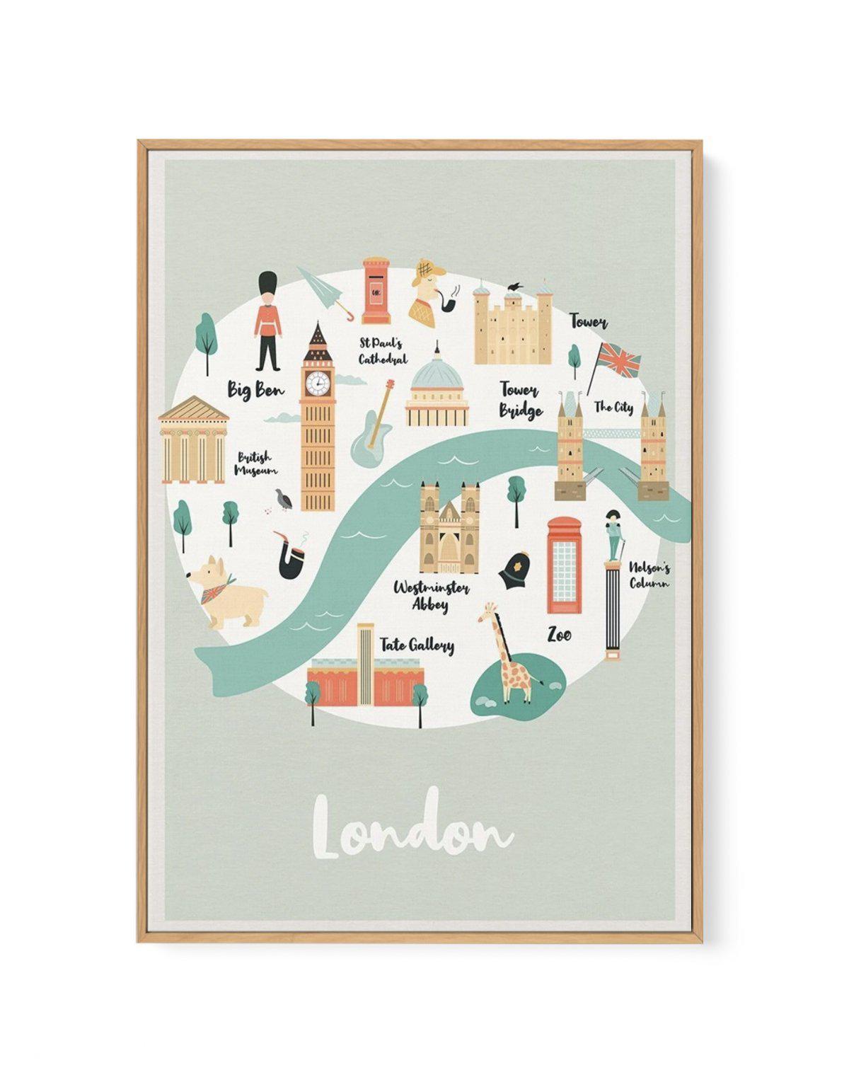 London Map Illustration | Framed Canvas-CANVAS-You can shop wall art online with Olive et Oriel for everything from abstract art to fun kids wall art. Our beautiful modern art prints and canvas art are available from large canvas prints to wall art paintings and our proudly Australian artwork collection offers only the highest quality framed large wall art and canvas art Australia - You can buy fashion photography prints or Hampton print posters and paintings on canvas from Olive et Oriel and ha