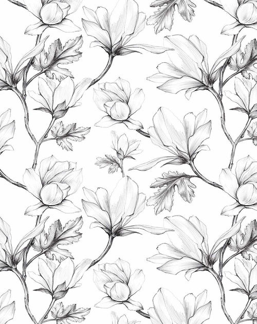 Magnolia Sketch Wallpaper-Wallpaper-Buy-Australian-Removable-Wallpaper-Now-In-Black-&-White-Wallpaper-Peel-And-Stick-Wallpaper-Online-At-Olive-et-Oriel-Custom-Made-Wallpapers-Wall-Papers-Decorate-Your-Bedroom-Living-Room-Kids-Room-or-Commercial-Interior
