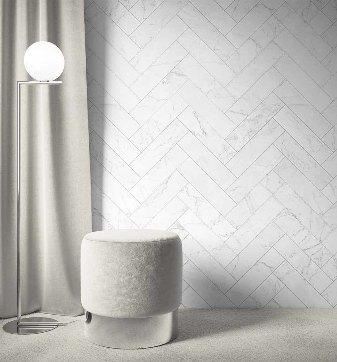 Marble Herringbone Tile Wallpaper - Olive et Oriel