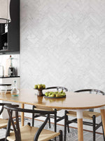 Marble Herringbone Tile Wallpaper - Olive et Oriel