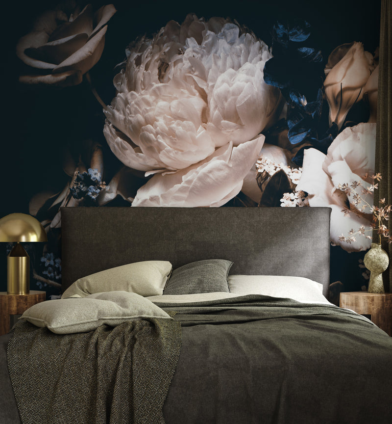 SHOP Soft Roses on Black Background Self-adhesive Wallpaper Mural – Olive  et Oriel